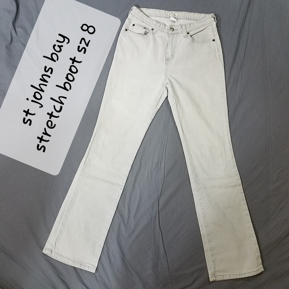St John's Bay stretch boot jeans tan stone sz 8